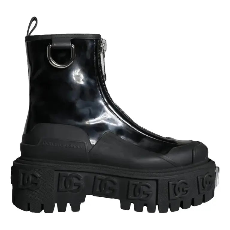 Dolce &amp; Gabbana Lederstiefel mit Logo in Schwarz