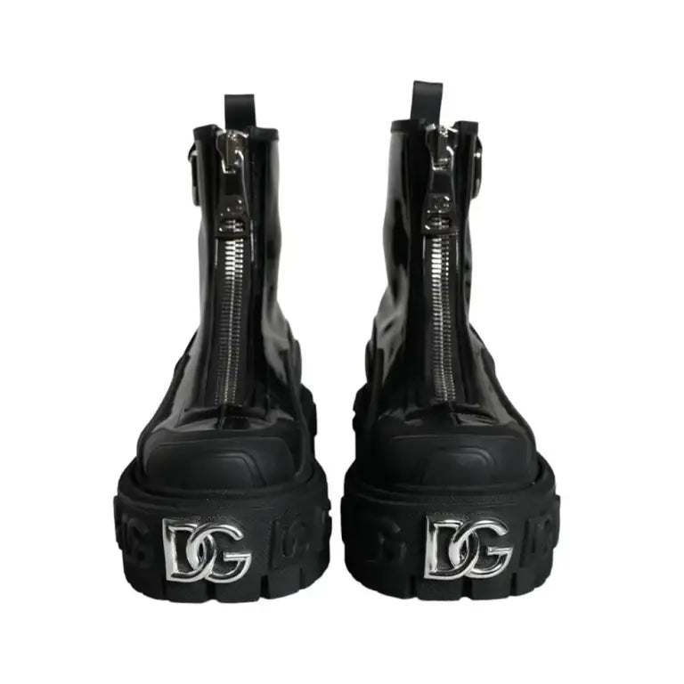 Dolce &amp; Gabbana Lederstiefel mit Logo in Schwarz