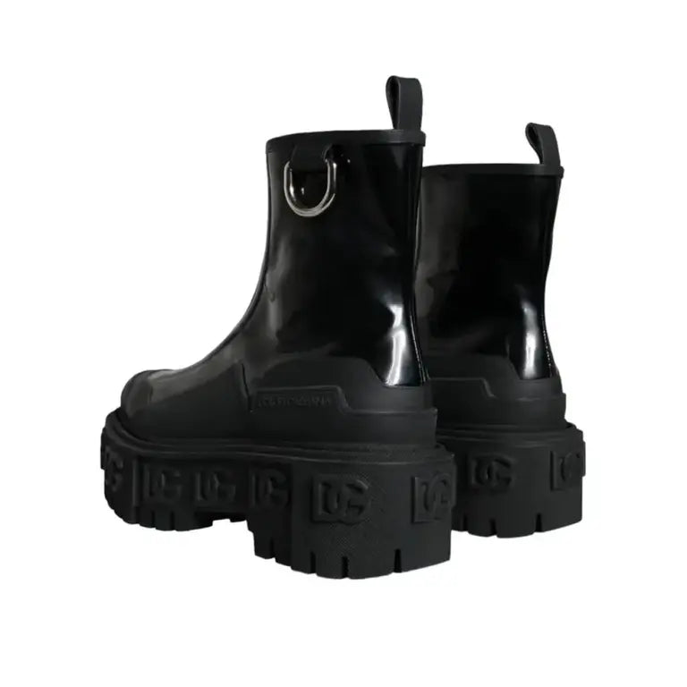 Dolce &amp; Gabbana Lederstiefel mit Logo in Schwarz