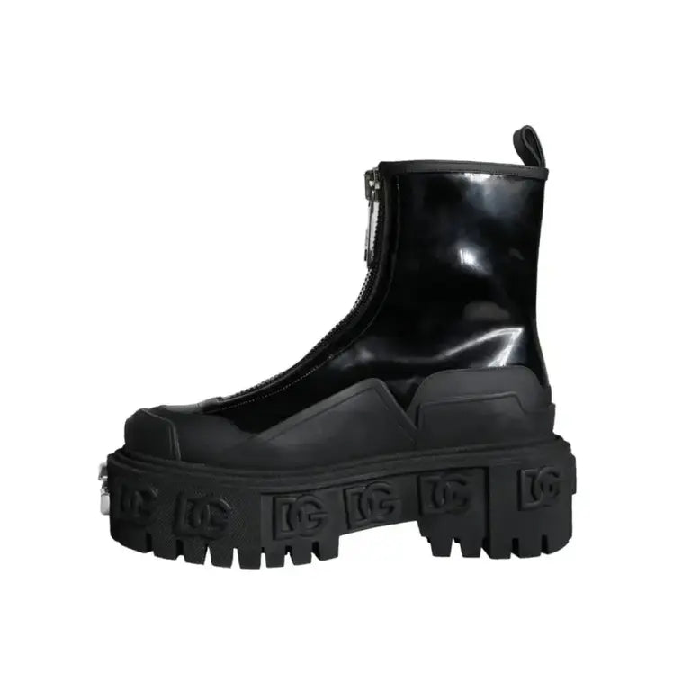 Dolce &amp; Gabbana Lederstiefel mit Logo in Schwarz
