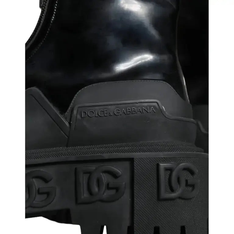 Dolce &amp; Gabbana Lederstiefel mit Logo in Schwarz