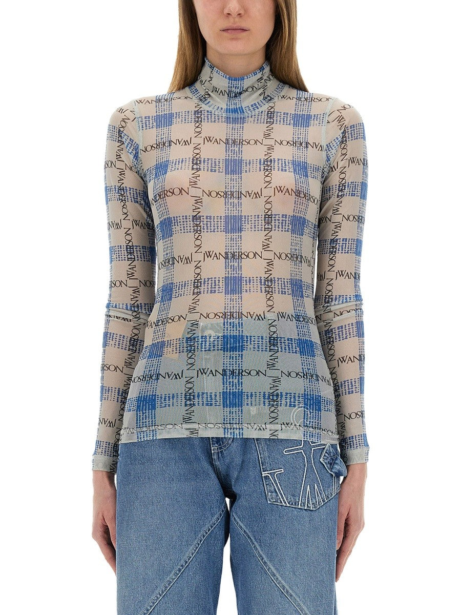 jw anderson SEMI-TRANSPARENT TOP WITH ALL-OVER LOGO