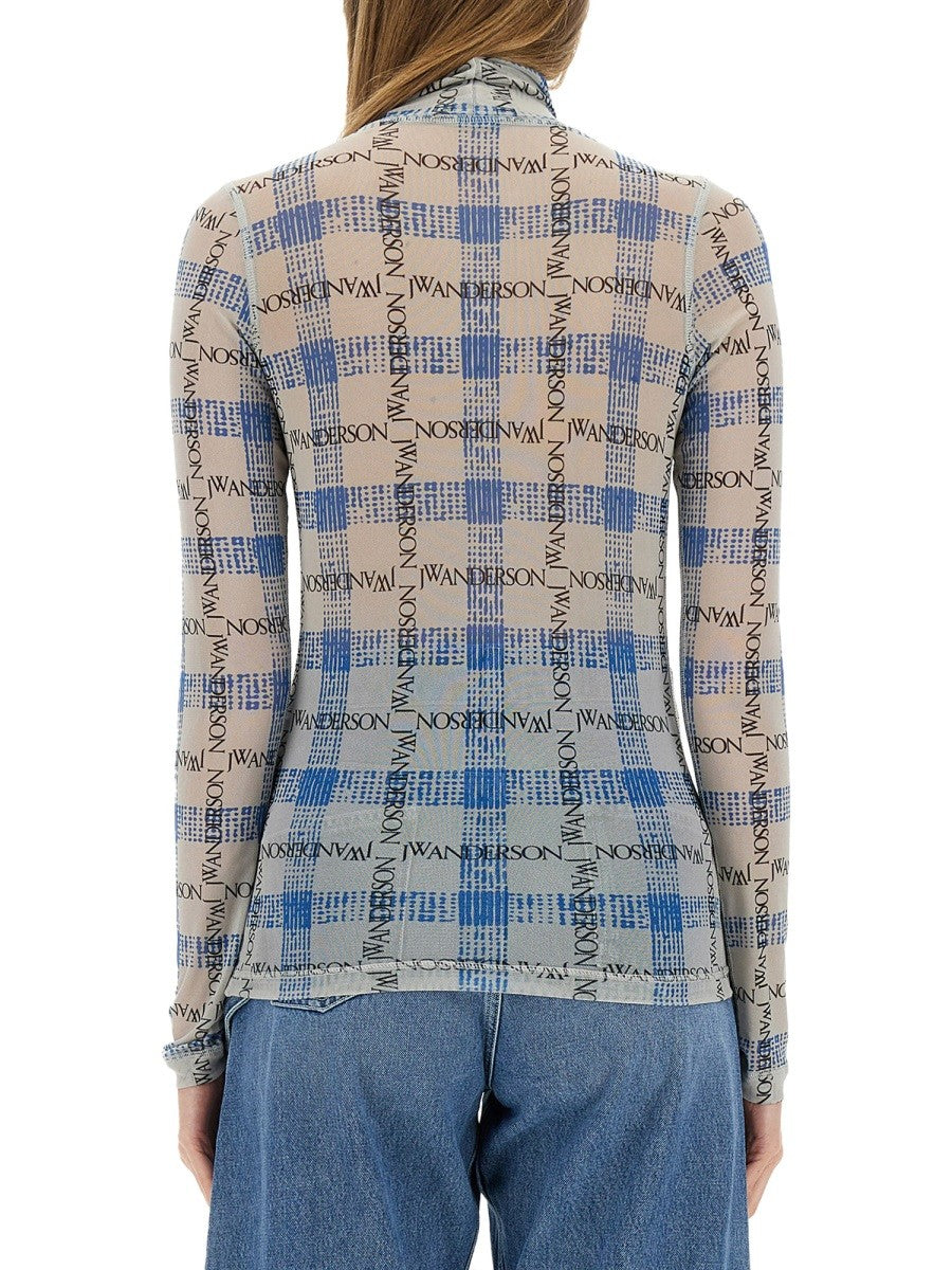 jw anderson SEMI-TRANSPARENT TOP WITH ALL-OVER LOGO