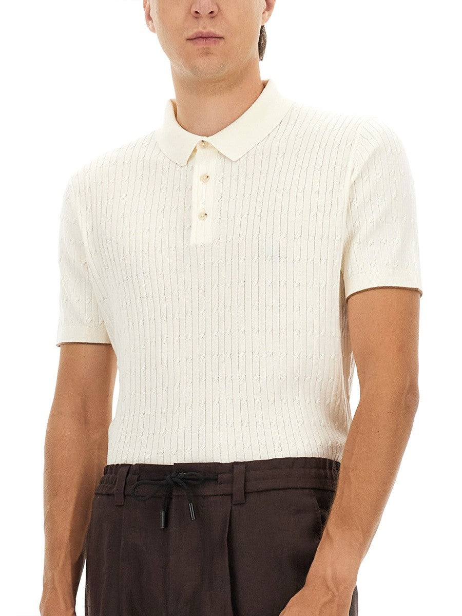 BOSS CAMEL SILK AND COTTON BRAIDED POLO SHIRT