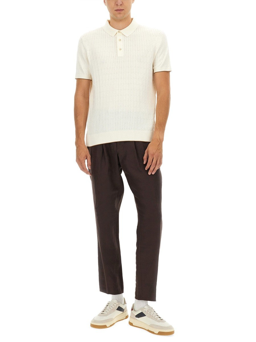 BOSS CAMEL SILK AND COTTON BRAIDED POLO SHIRT