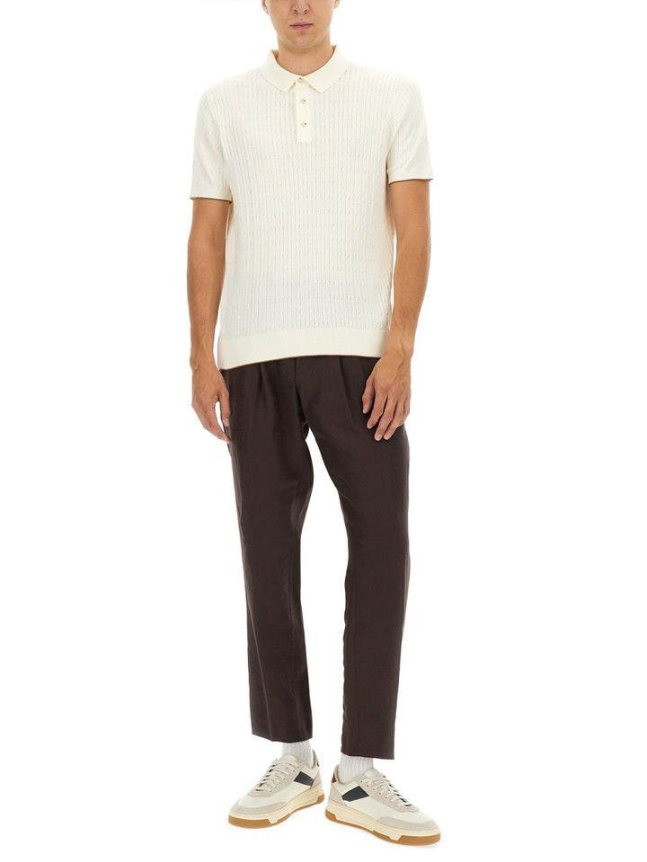 BOSS CAMEL SILK AND COTTON BRAIDED POLO SHIRT