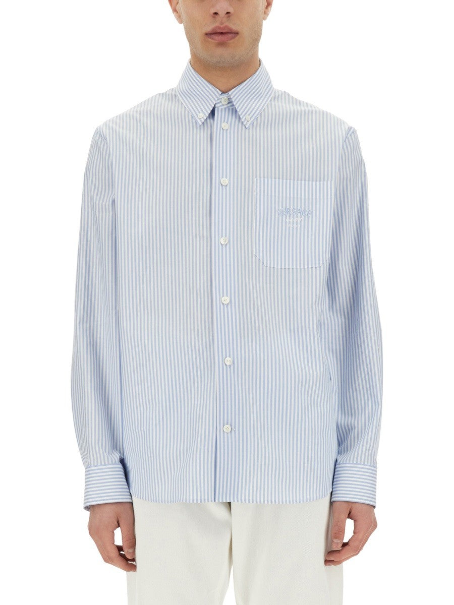 Versace STRIPED SHIRT WITH SILK PRINTED INSERT