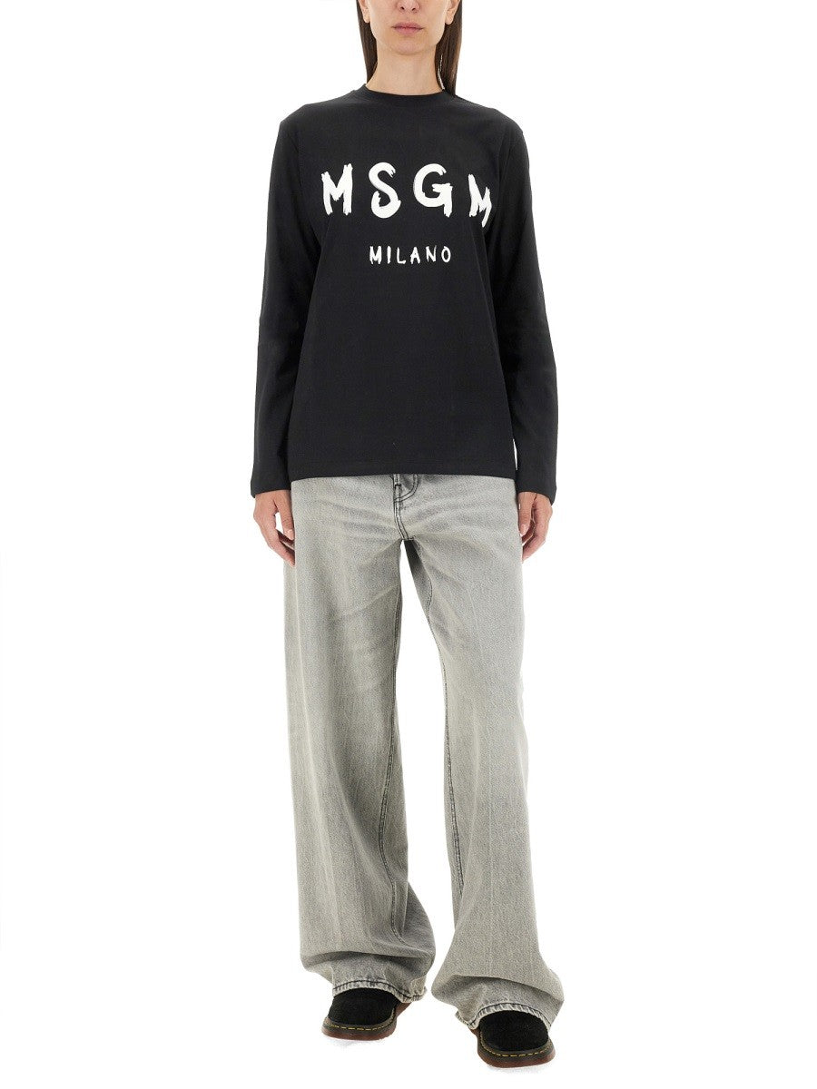 msgm T-SHIRT WITH BRUSHED LOGO