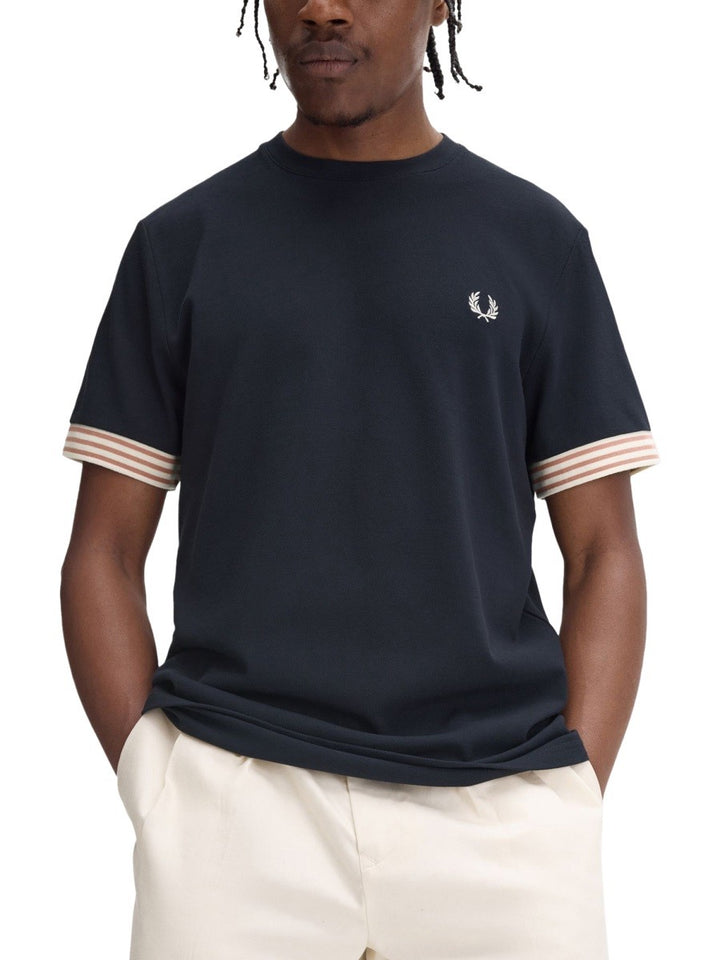 FRED PERRY T-SHIRT WITH STRIPED MANIHE BORDER