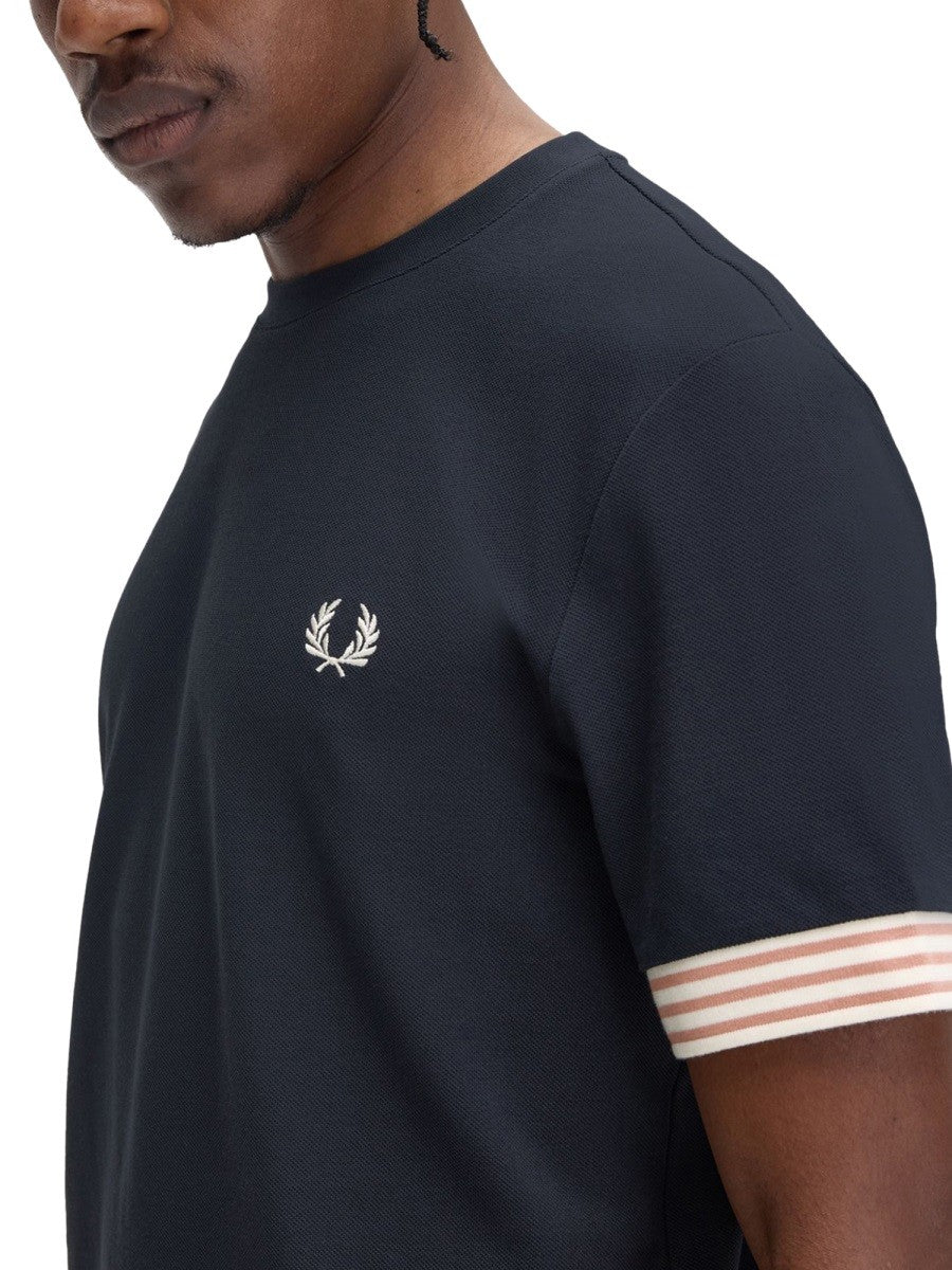 FRED PERRY T-SHIRT WITH STRIPED MANIHE BORDER