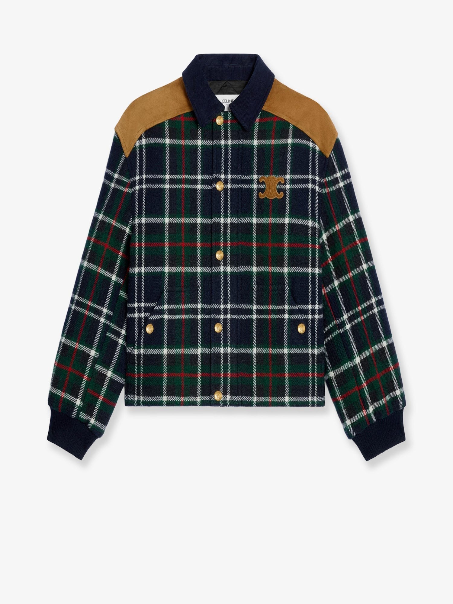 Celine Tartan wool jacket with suede inserts