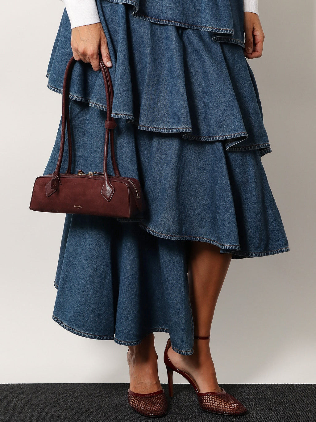 ALAIA Teckel Small suede shoulder bag