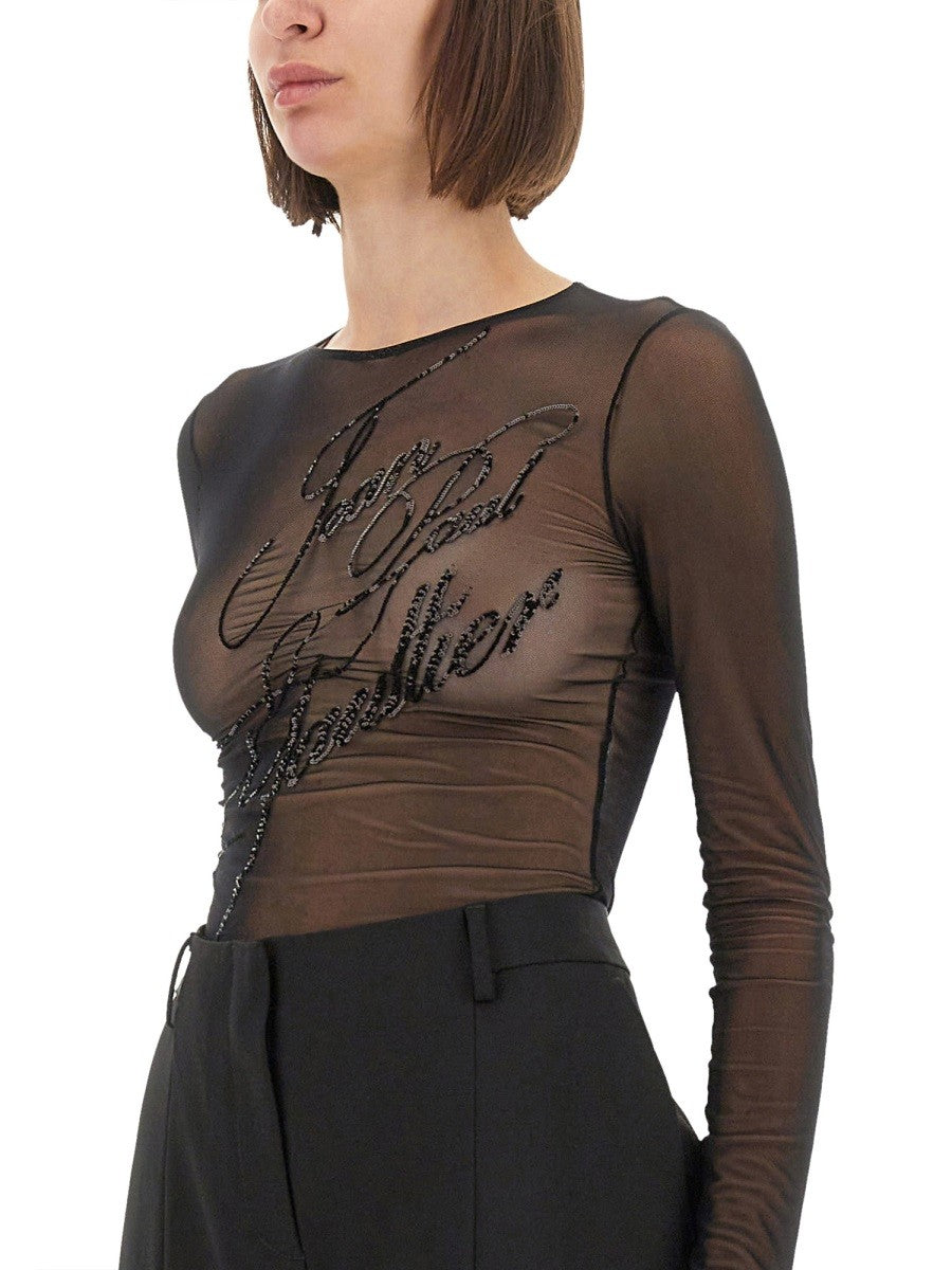 JEAN PAUL GAULTIER TOP WITH EMBROIDERED LOGO