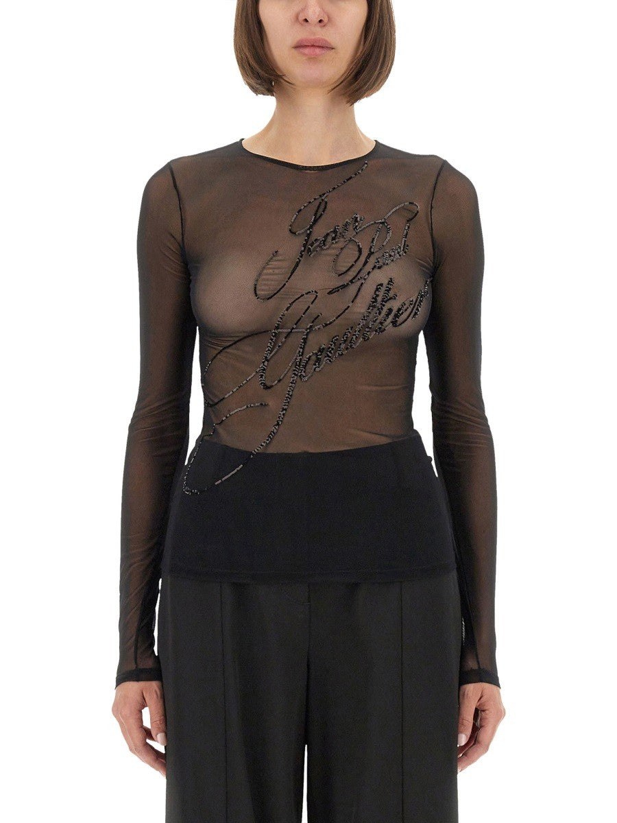 JEAN PAUL GAULTIER TOP WITH EMBROIDERED LOGO