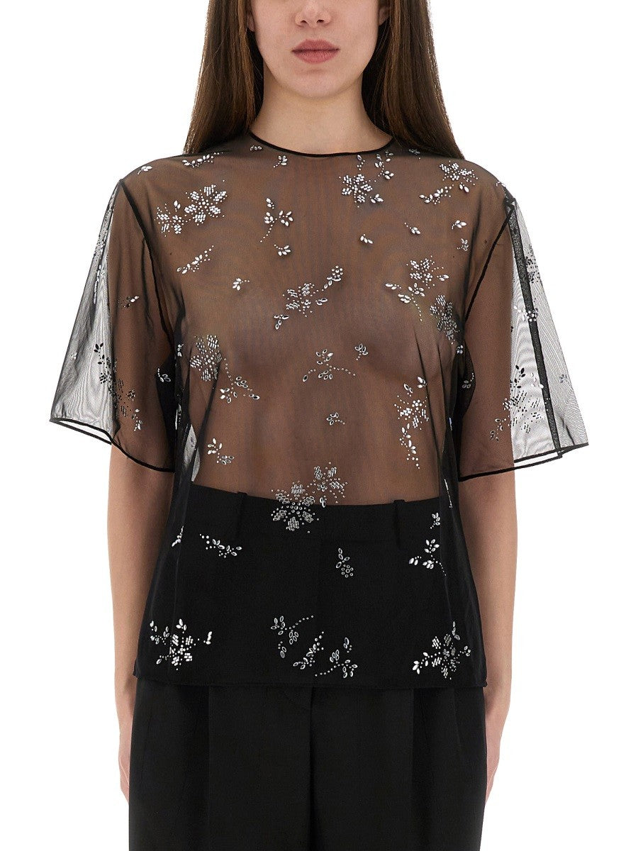 RABANNE TRANSPARENT TOP WITH APPLICATIONS