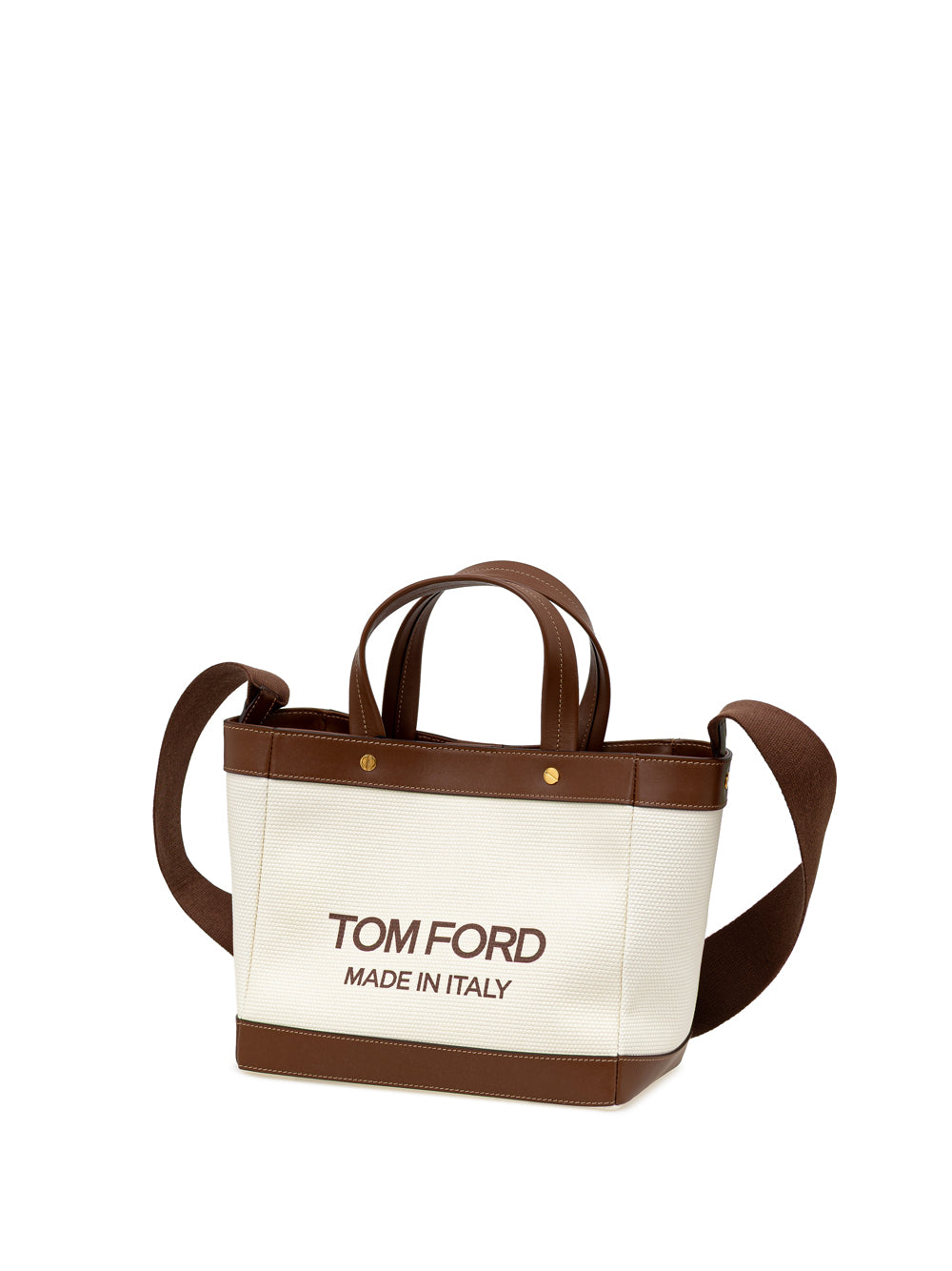 Tom Ford T-Screw Medium Tote in Ivory Canvas & Brown Leather – Siebentaschen
