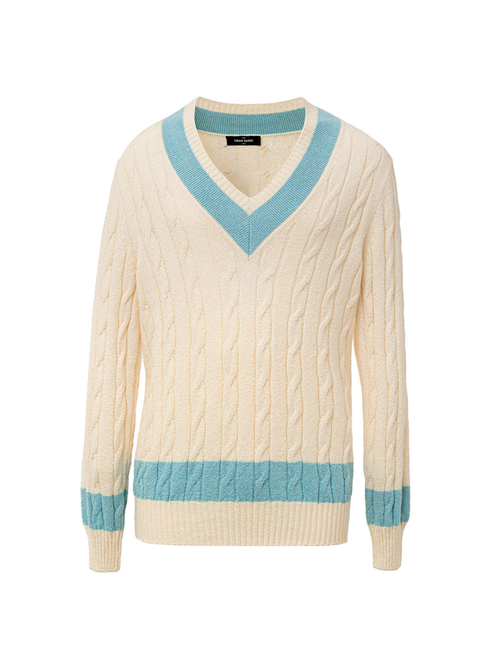 Gran Sasso White and Blue College V-Neck Sweater – Men – Siebentaschen