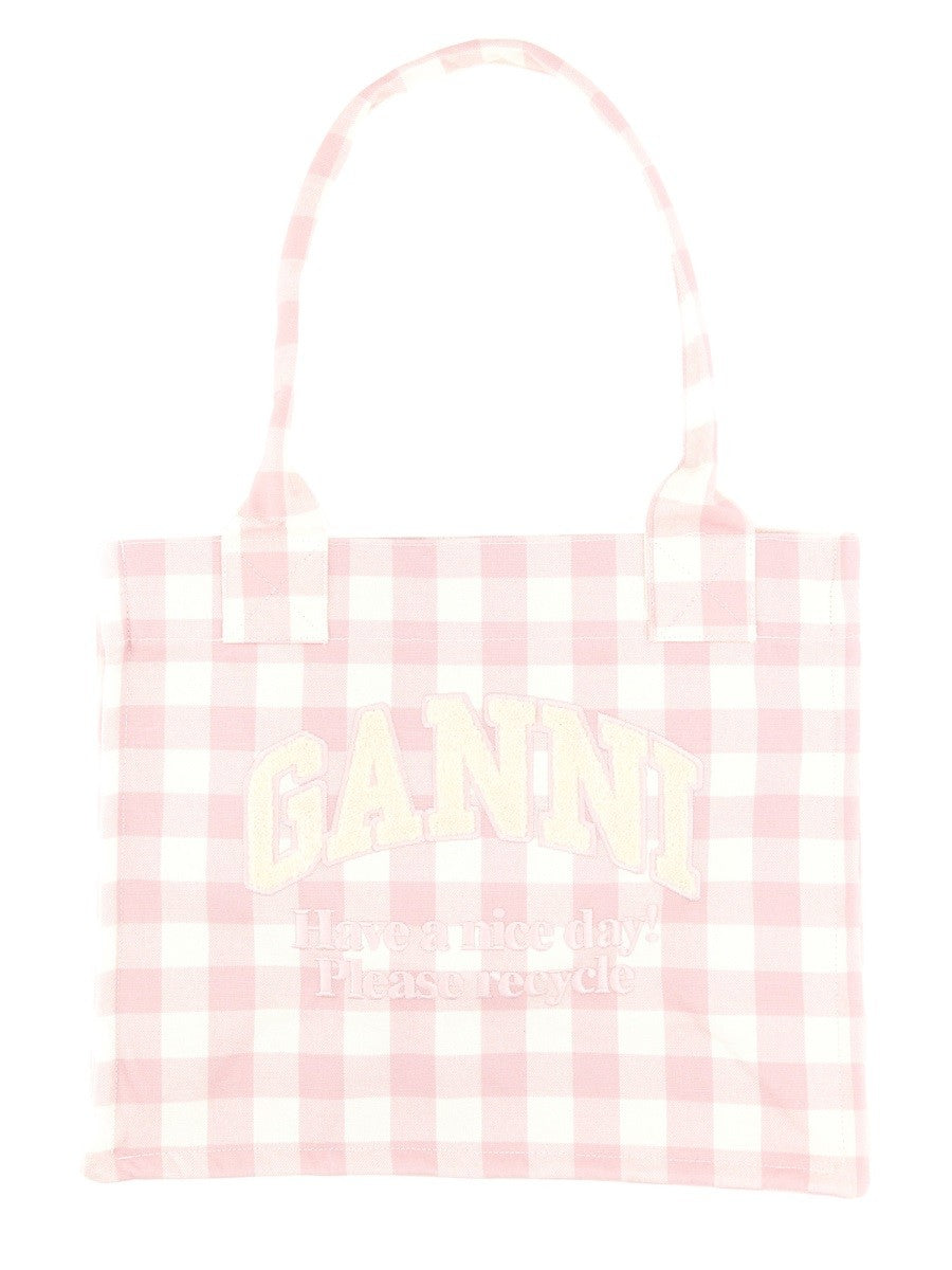 GANNI "VICKY CHECK" TOTE BAG LARGE