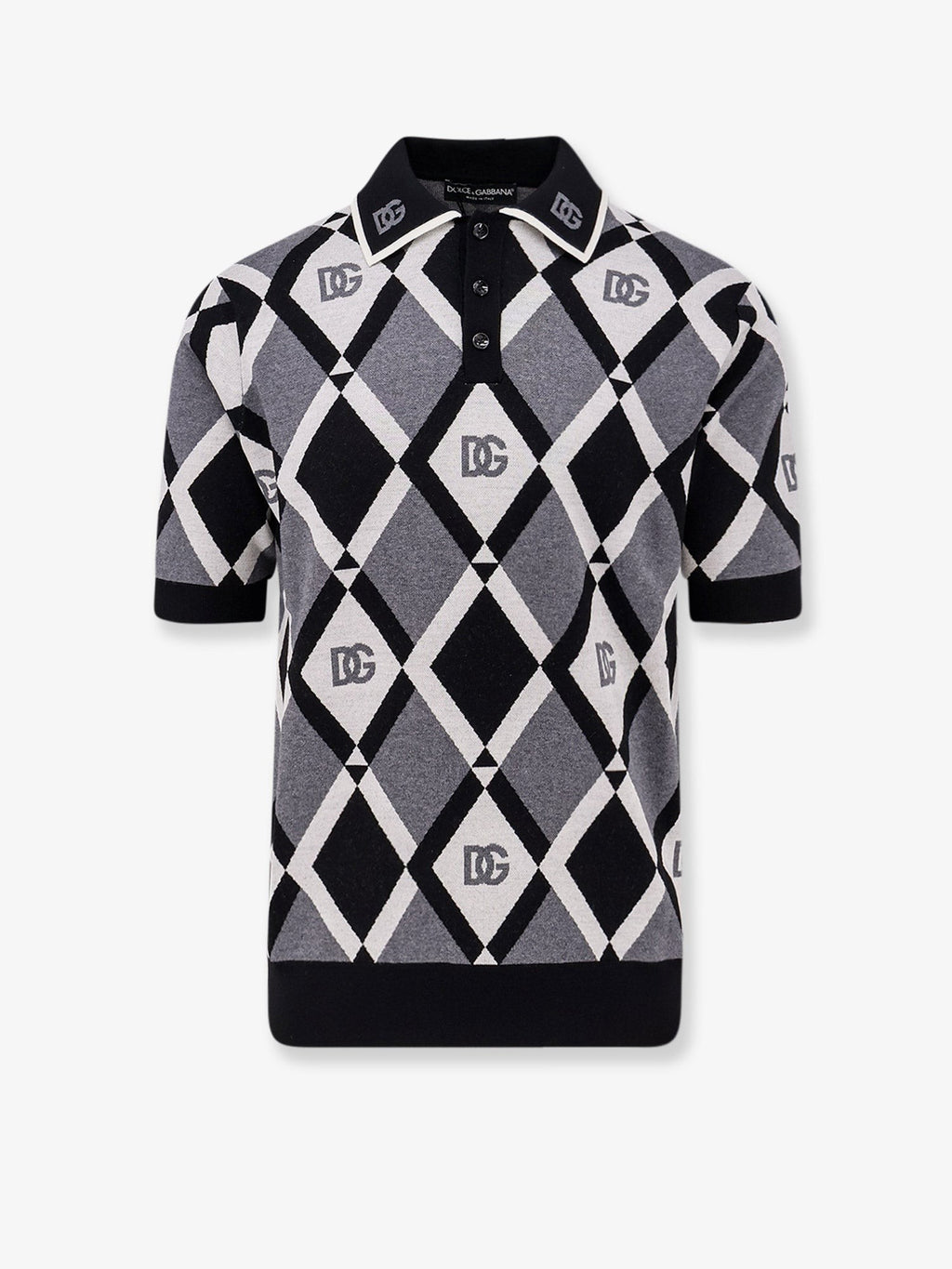 Dolce & Gabbana Virgin wool polo shirt with geometric print