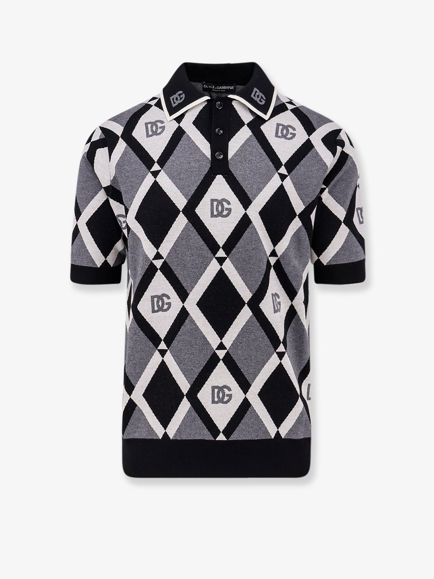 Dolce & Gabbana Virgin wool polo shirt with geometric print