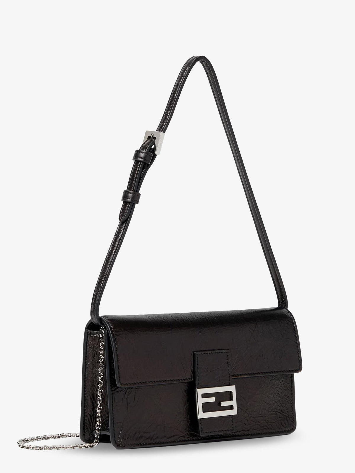 Fendi Wallet on Chain Tube Leather Crossbody Bag Black