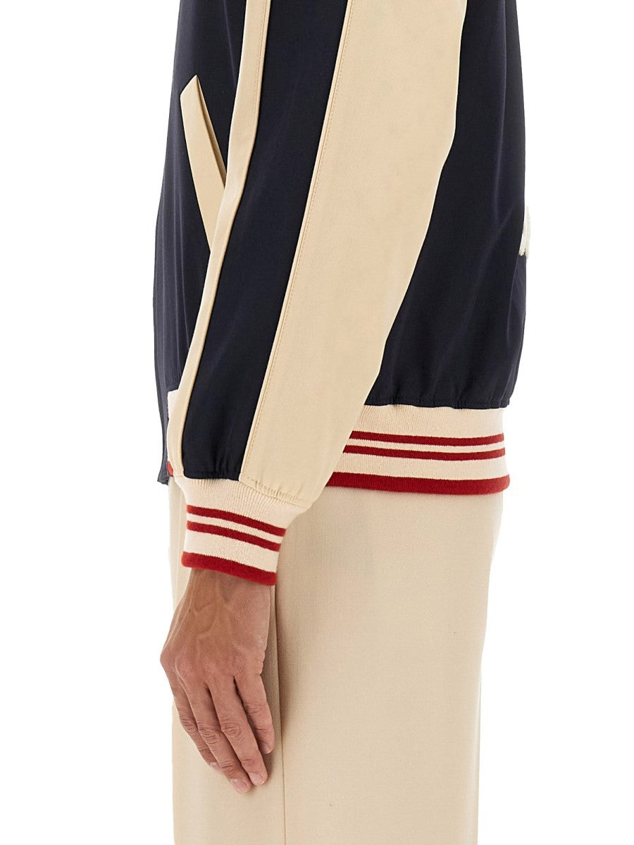 Valentino WOOL AND COTTON BOMBER JACKET WITH VLOGO AND CHAT DE LA MAISON PATCH