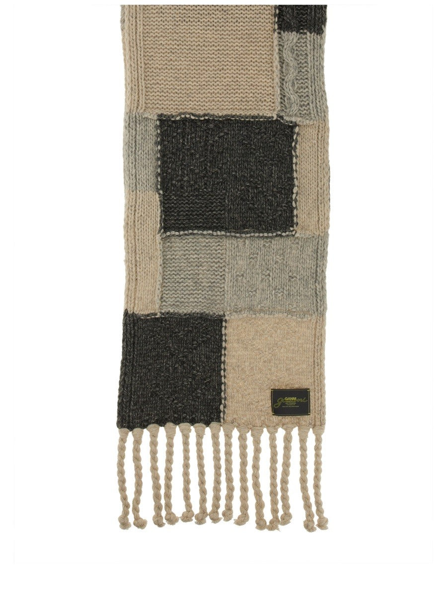 GANNI WOOL AND COTTON PLAID SCARF