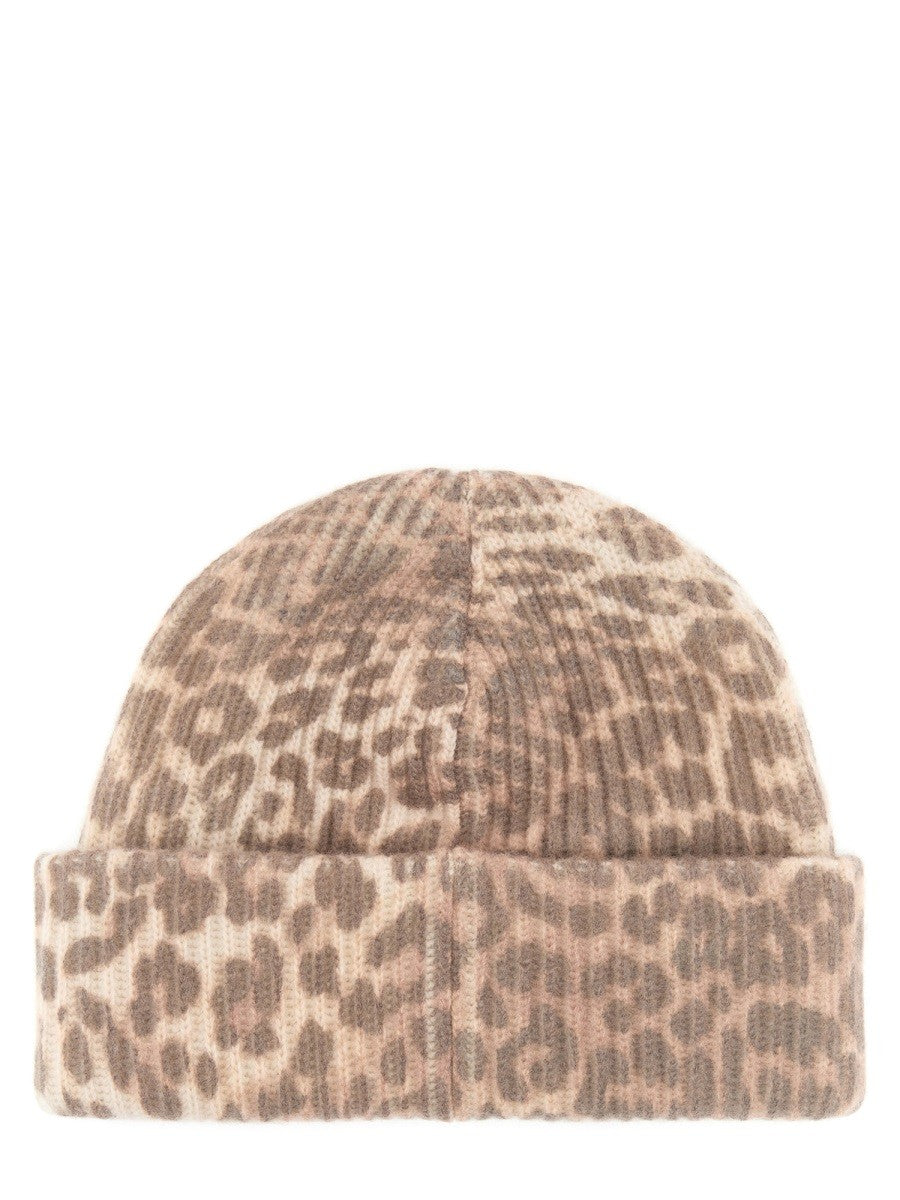 GANNI WOOL HAT WITH LEOPARD PATTERN