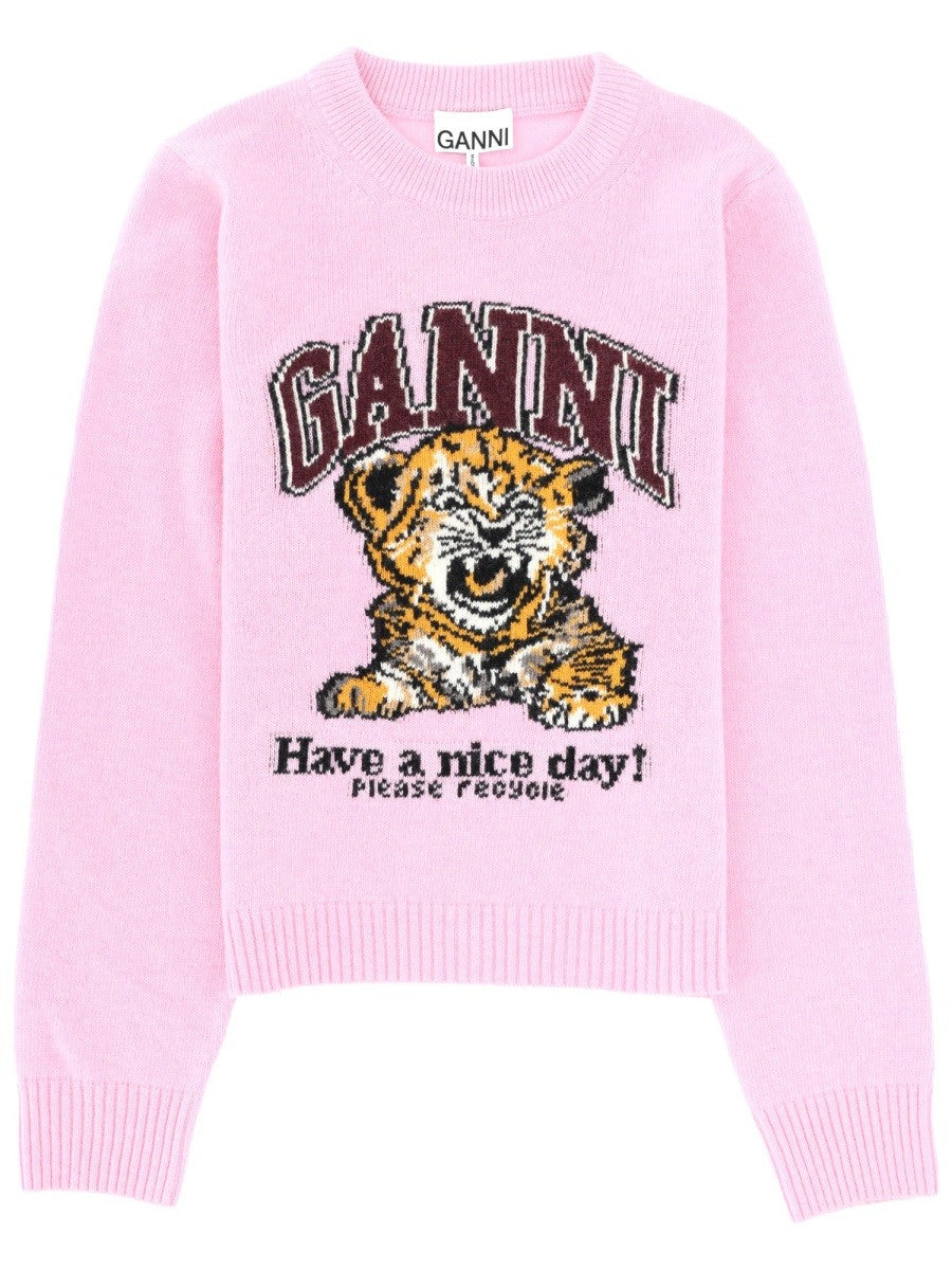 Ganni Wool Jersey Sweater Pink