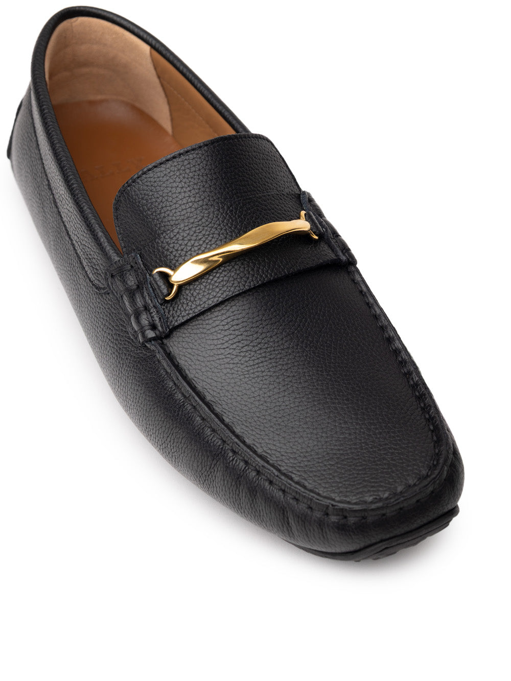 Bally Loafers in Black Leather with Gold Plaque