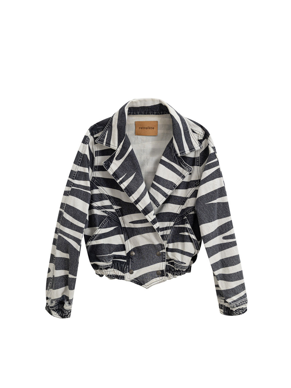 Retrofête Black and White Denim Short Double-Breasted Jacket – Siebentaschen