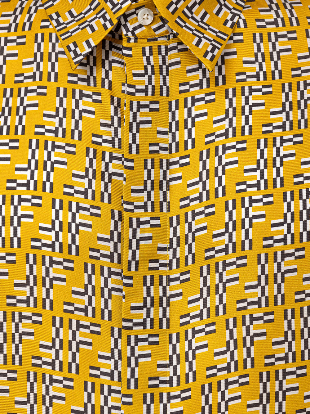 Hita Yellow Silk Shirt with Labyrinth Print Fendi